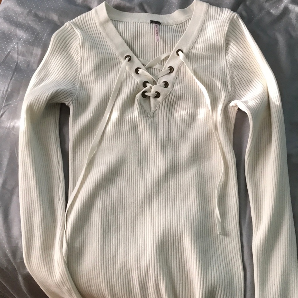 White Ribbed Sweater